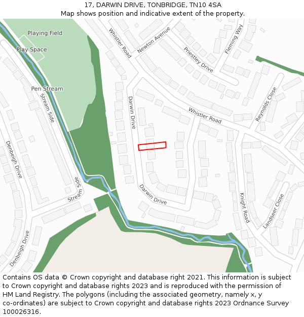 17, DARWIN DRIVE, TONBRIDGE, TN10 4SA: Location map and indicative extent of plot