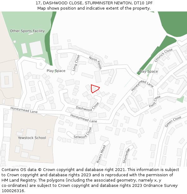 17, DASHWOOD CLOSE, STURMINSTER NEWTON, DT10 1PF: Location map and indicative extent of plot