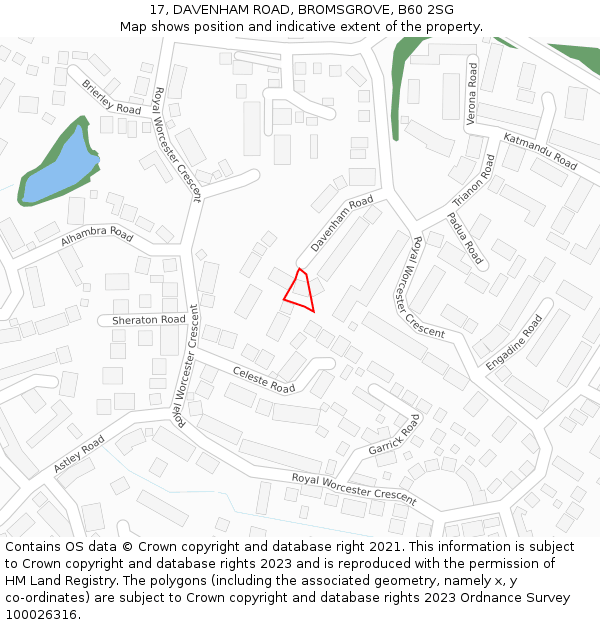 17, DAVENHAM ROAD, BROMSGROVE, B60 2SG: Location map and indicative extent of plot