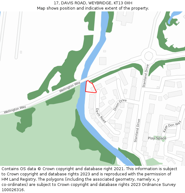 17, DAVIS ROAD, WEYBRIDGE, KT13 0XH: Location map and indicative extent of plot