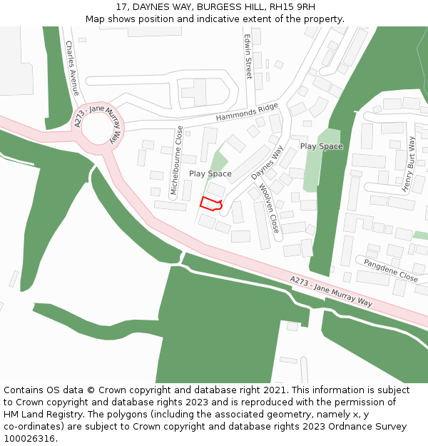 17, DAYNES WAY, BURGESS HILL, RH15 9RH: Location map and indicative extent of plot