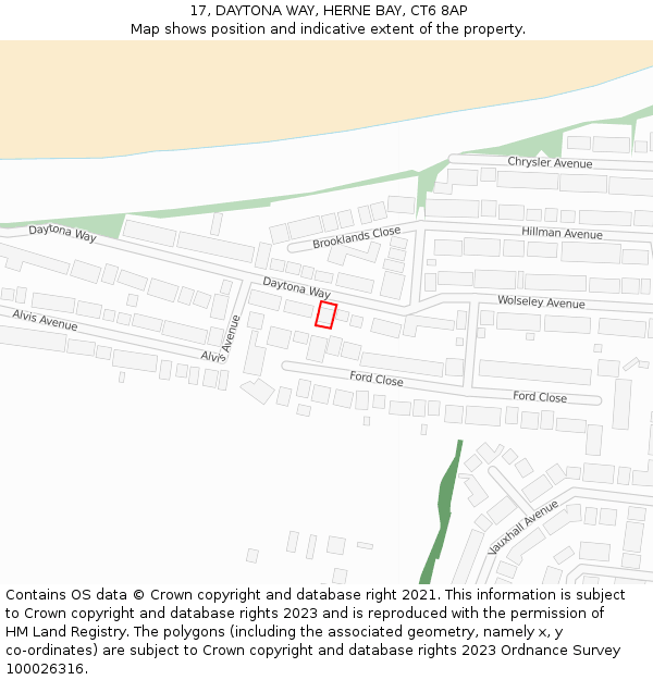 17, DAYTONA WAY, HERNE BAY, CT6 8AP: Location map and indicative extent of plot