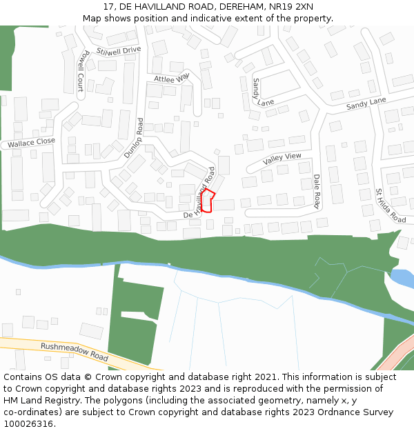 17, DE HAVILLAND ROAD, DEREHAM, NR19 2XN: Location map and indicative extent of plot