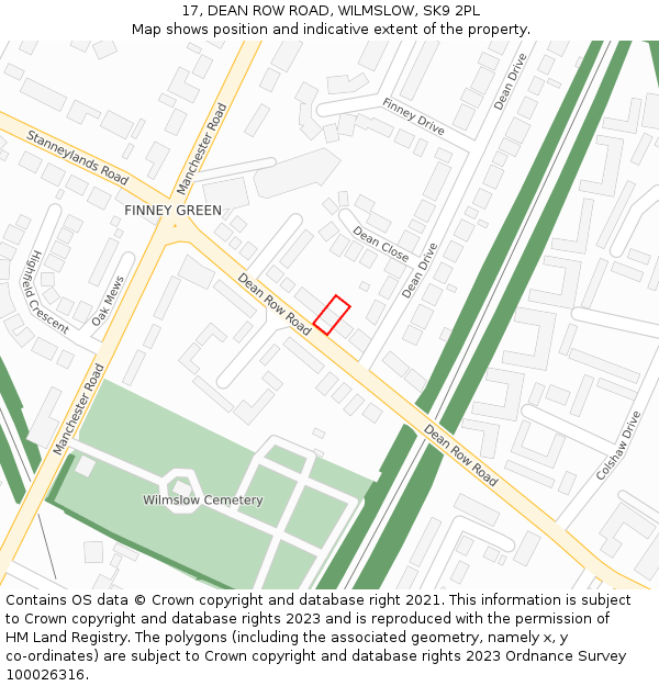 17, DEAN ROW ROAD, WILMSLOW, SK9 2PL: Location map and indicative extent of plot