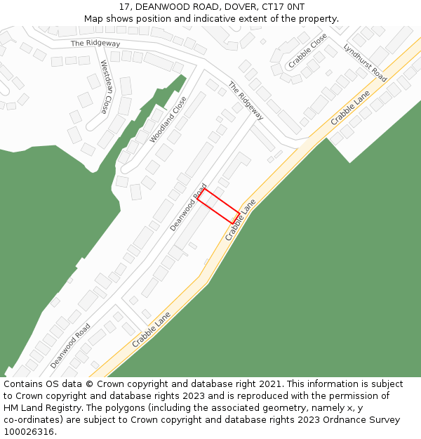 17, DEANWOOD ROAD, DOVER, CT17 0NT: Location map and indicative extent of plot
