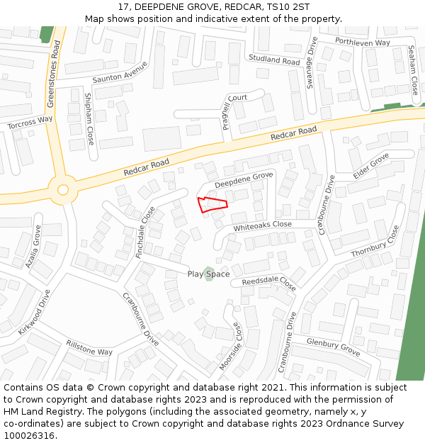 17, DEEPDENE GROVE, REDCAR, TS10 2ST: Location map and indicative extent of plot