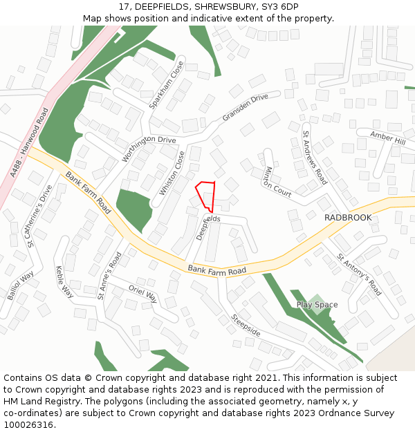 17, DEEPFIELDS, SHREWSBURY, SY3 6DP: Location map and indicative extent of plot