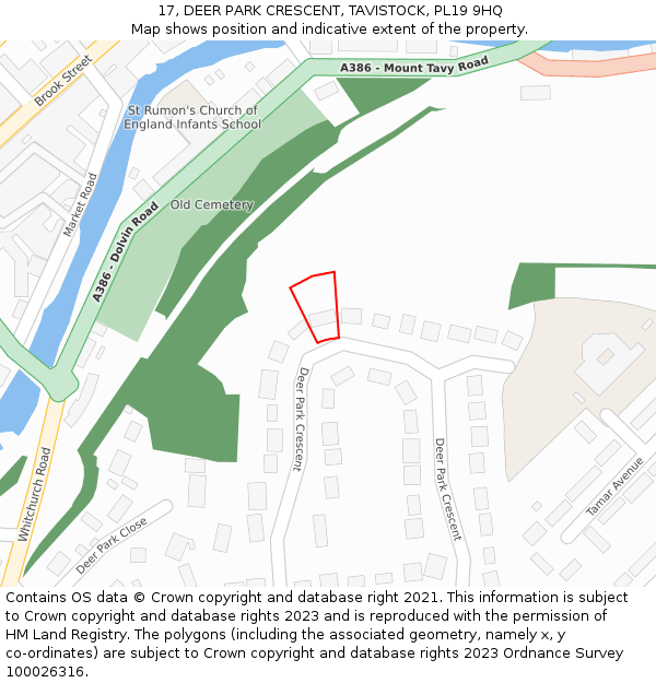17, DEER PARK CRESCENT, TAVISTOCK, PL19 9HQ: Location map and indicative extent of plot