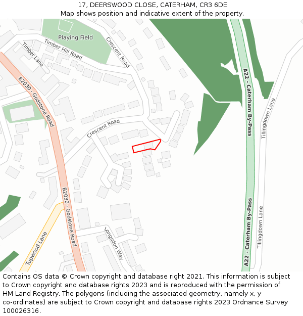 17, DEERSWOOD CLOSE, CATERHAM, CR3 6DE: Location map and indicative extent of plot