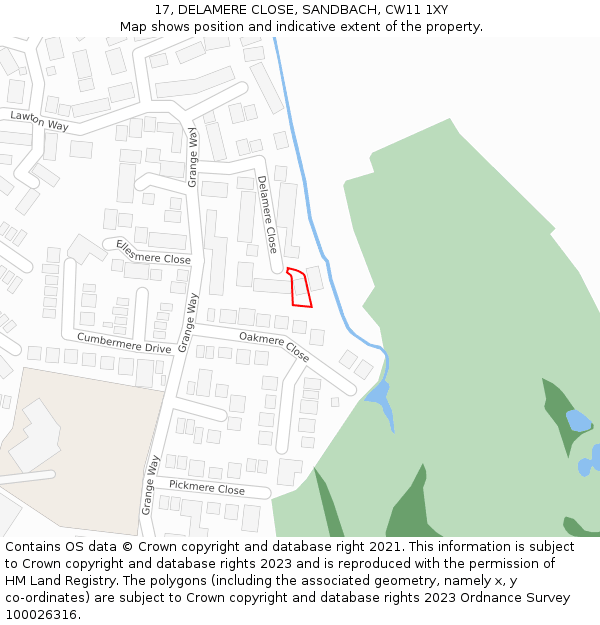 17, DELAMERE CLOSE, SANDBACH, CW11 1XY: Location map and indicative extent of plot
