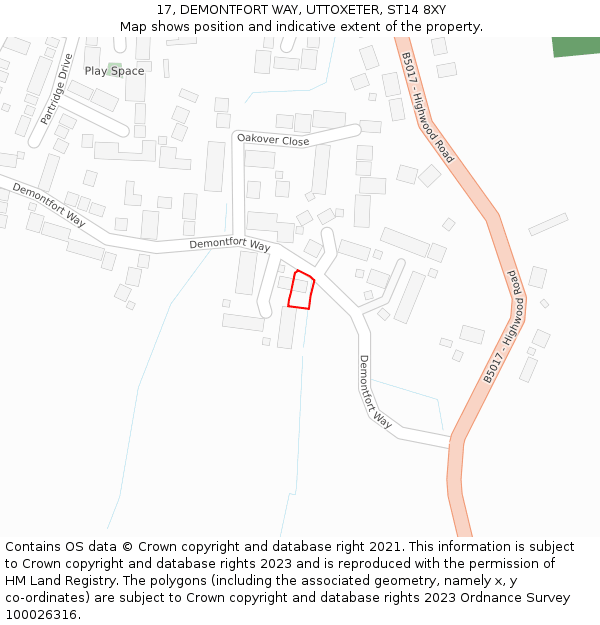 17, DEMONTFORT WAY, UTTOXETER, ST14 8XY: Location map and indicative extent of plot