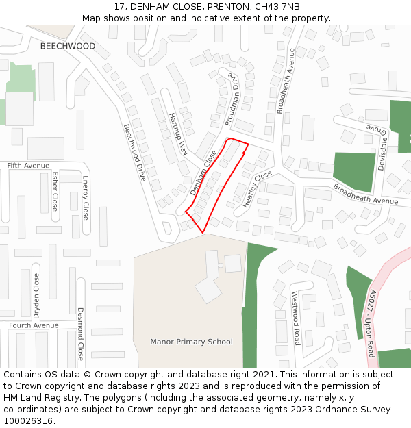 17, DENHAM CLOSE, PRENTON, CH43 7NB: Location map and indicative extent of plot