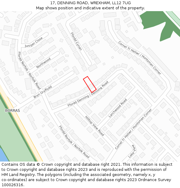 17, DENNING ROAD, WREXHAM, LL12 7UG: Location map and indicative extent of plot