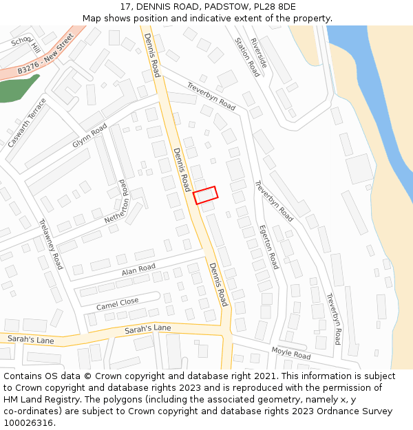 17, DENNIS ROAD, PADSTOW, PL28 8DE: Location map and indicative extent of plot