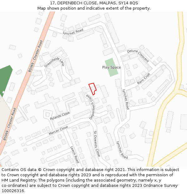 17, DEPENBECH CLOSE, MALPAS, SY14 8QS: Location map and indicative extent of plot