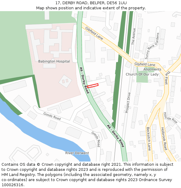 17, DERBY ROAD, BELPER, DE56 1UU: Location map and indicative extent of plot