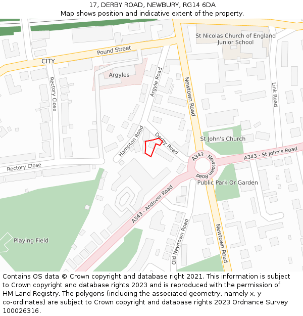 17, DERBY ROAD, NEWBURY, RG14 6DA: Location map and indicative extent of plot