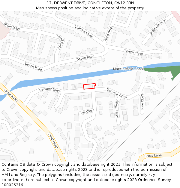 17, DERWENT DRIVE, CONGLETON, CW12 3RN: Location map and indicative extent of plot