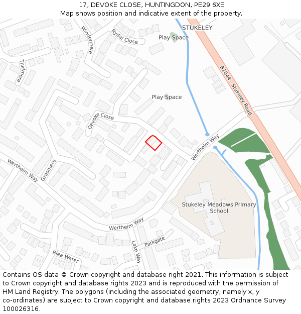 17, DEVOKE CLOSE, HUNTINGDON, PE29 6XE: Location map and indicative extent of plot