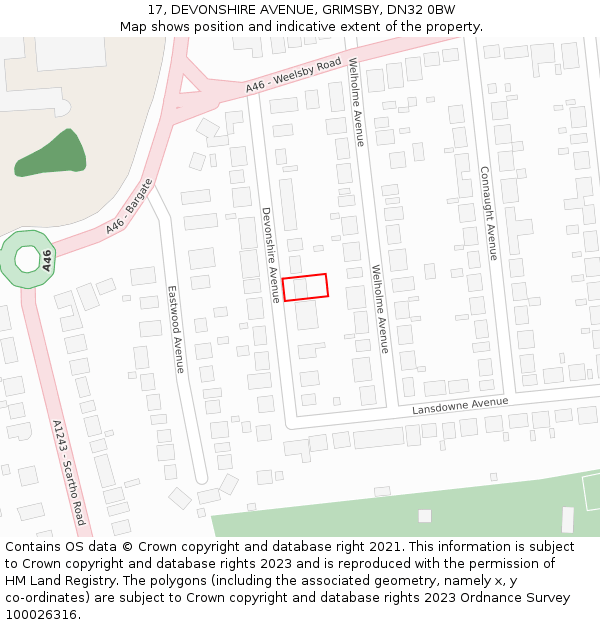 17, DEVONSHIRE AVENUE, GRIMSBY, DN32 0BW: Location map and indicative extent of plot