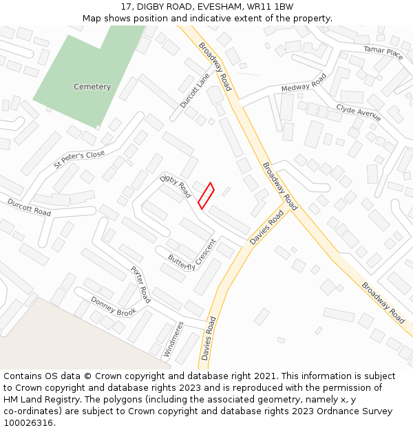 17, DIGBY ROAD, EVESHAM, WR11 1BW: Location map and indicative extent of plot