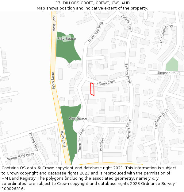 17, DILLORS CROFT, CREWE, CW1 4UB: Location map and indicative extent of plot