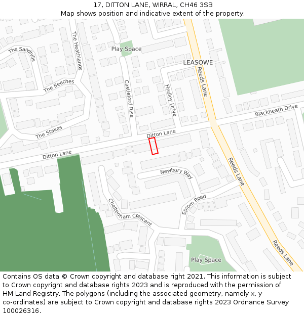 17, DITTON LANE, WIRRAL, CH46 3SB: Location map and indicative extent of plot