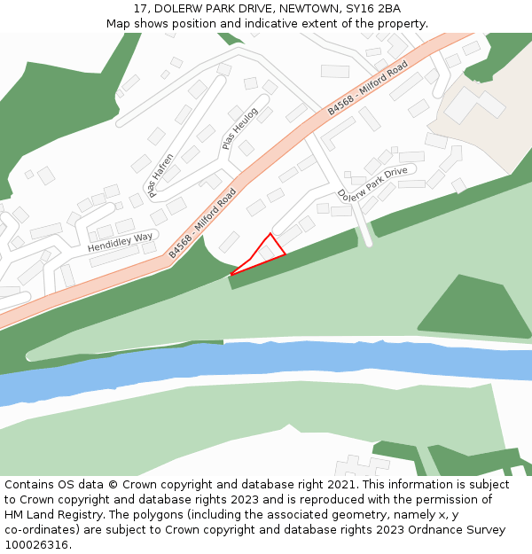 17, DOLERW PARK DRIVE, NEWTOWN, SY16 2BA: Location map and indicative extent of plot