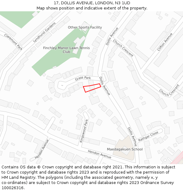 17, DOLLIS AVENUE, LONDON, N3 1UD: Location map and indicative extent of plot