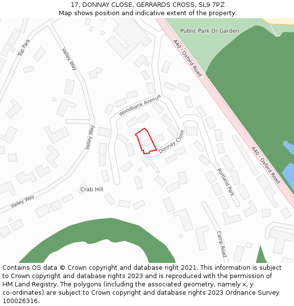 17, DONNAY CLOSE, GERRARDS CROSS, SL9 7PZ: Location map and indicative extent of plot