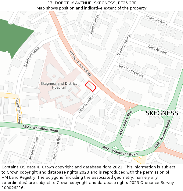 17, DOROTHY AVENUE, SKEGNESS, PE25 2BP: Location map and indicative extent of plot