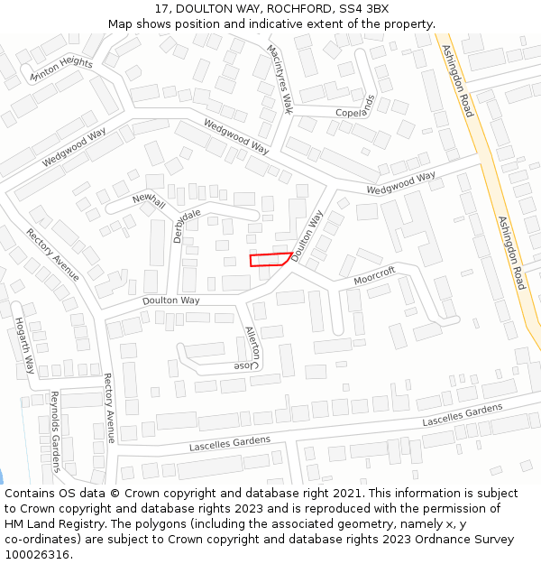 17, DOULTON WAY, ROCHFORD, SS4 3BX: Location map and indicative extent of plot