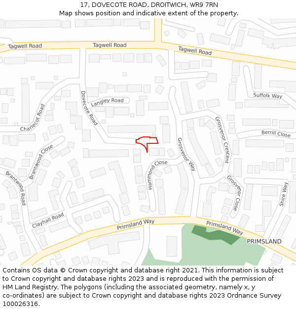 17, DOVECOTE ROAD, DROITWICH, WR9 7RN: Location map and indicative extent of plot