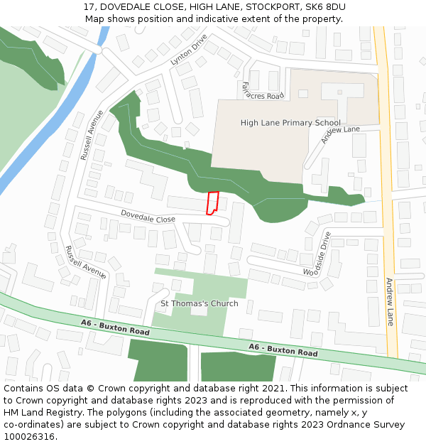 17, DOVEDALE CLOSE, HIGH LANE, STOCKPORT, SK6 8DU: Location map and indicative extent of plot