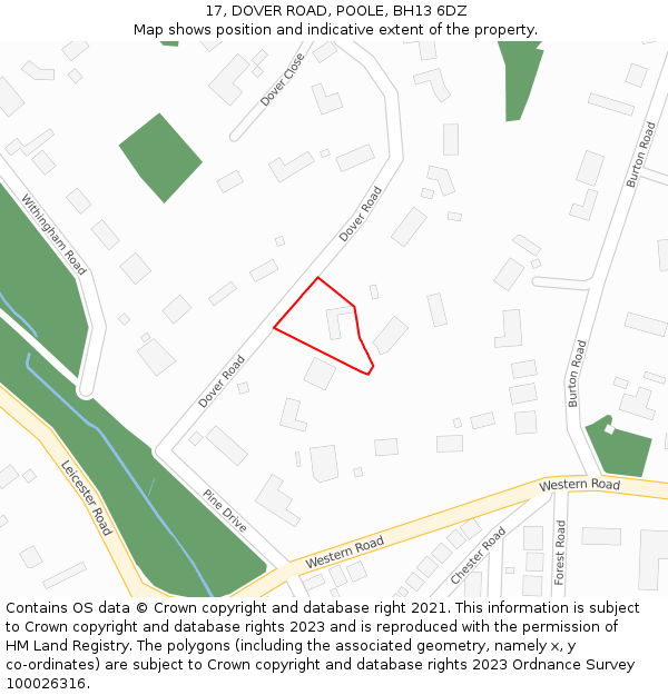 17, DOVER ROAD, POOLE, BH13 6DZ: Location map and indicative extent of plot