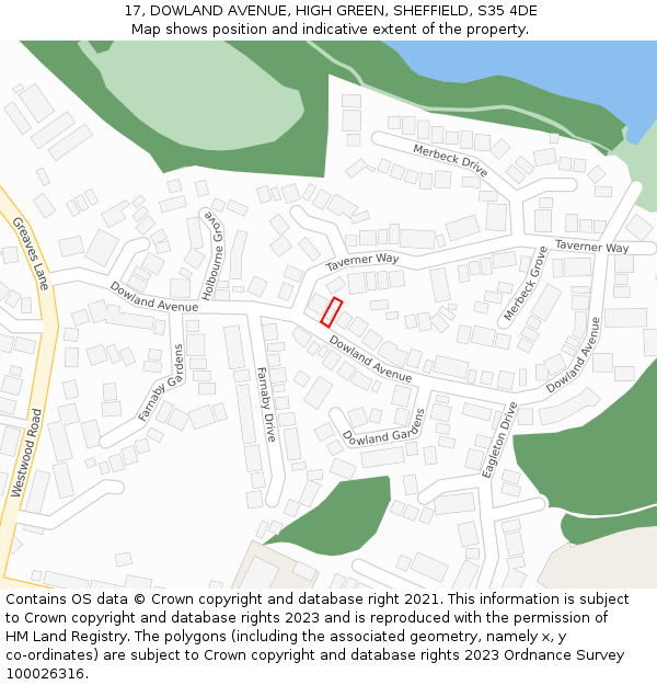 17, DOWLAND AVENUE, HIGH GREEN, SHEFFIELD, S35 4DE: Location map and indicative extent of plot