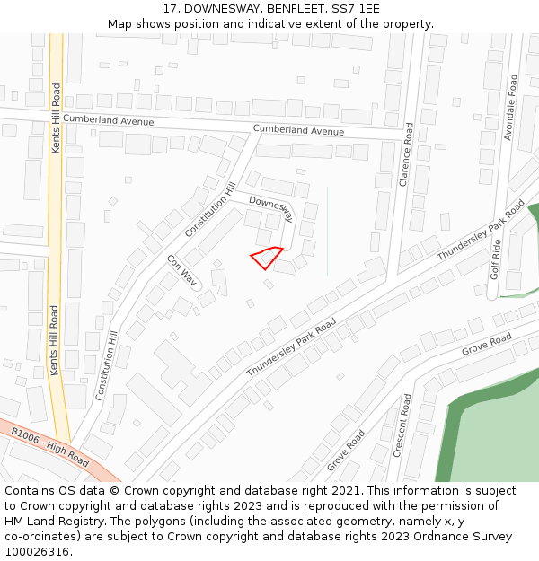 17, DOWNESWAY, BENFLEET, SS7 1EE: Location map and indicative extent of plot
