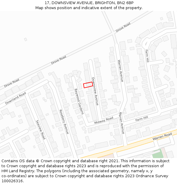 17, DOWNSVIEW AVENUE, BRIGHTON, BN2 6BP: Location map and indicative extent of plot