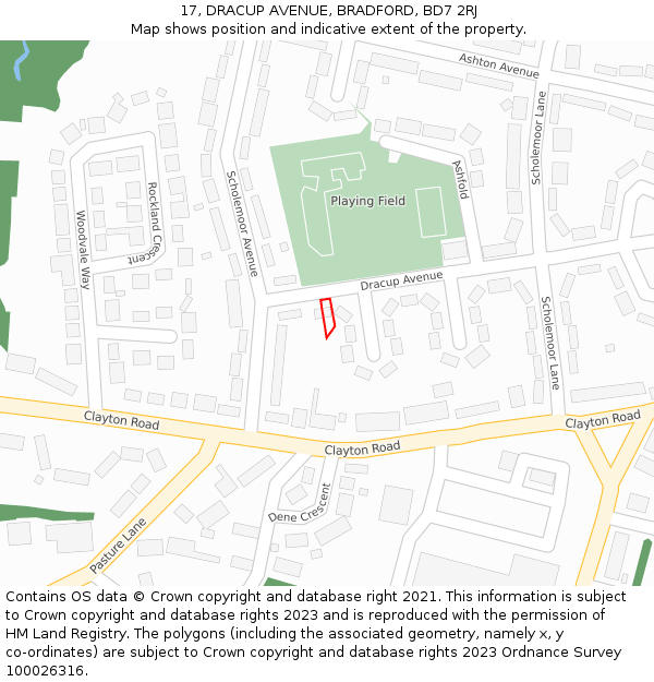 17, DRACUP AVENUE, BRADFORD, BD7 2RJ: Location map and indicative extent of plot