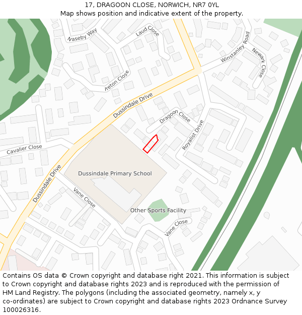 17, DRAGOON CLOSE, NORWICH, NR7 0YL: Location map and indicative extent of plot