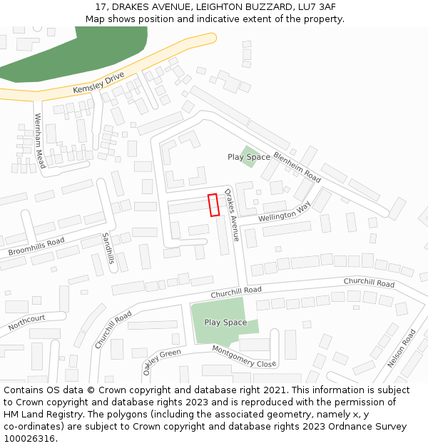 17, DRAKES AVENUE, LEIGHTON BUZZARD, LU7 3AF: Location map and indicative extent of plot