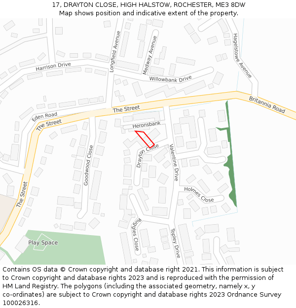 17, DRAYTON CLOSE, HIGH HALSTOW, ROCHESTER, ME3 8DW: Location map and indicative extent of plot