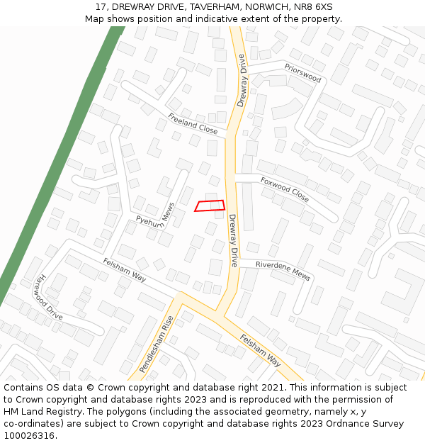 17, DREWRAY DRIVE, TAVERHAM, NORWICH, NR8 6XS: Location map and indicative extent of plot