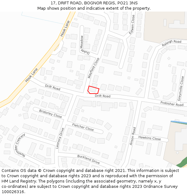 17, DRIFT ROAD, BOGNOR REGIS, PO21 3NS: Location map and indicative extent of plot