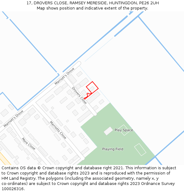 17, DROVERS CLOSE, RAMSEY MERESIDE, HUNTINGDON, PE26 2UH: Location map and indicative extent of plot