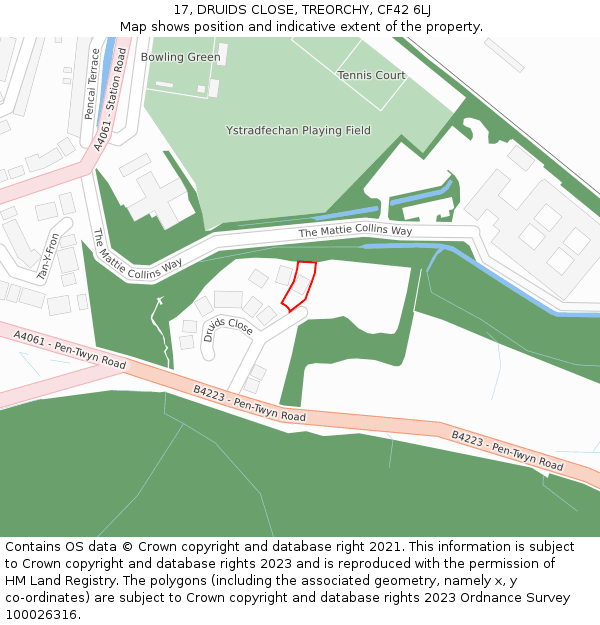 17, DRUIDS CLOSE, TREORCHY, CF42 6LJ: Location map and indicative extent of plot