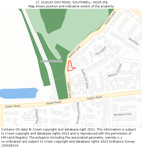 17, DUDLEY DOY ROAD, SOUTHWELL, NG25 0NJ: Location map and indicative extent of plot