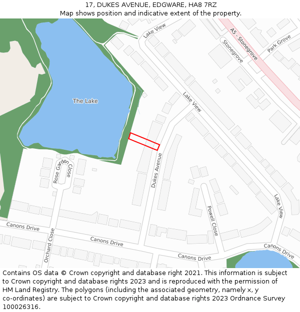 17, DUKES AVENUE, EDGWARE, HA8 7RZ: Location map and indicative extent of plot