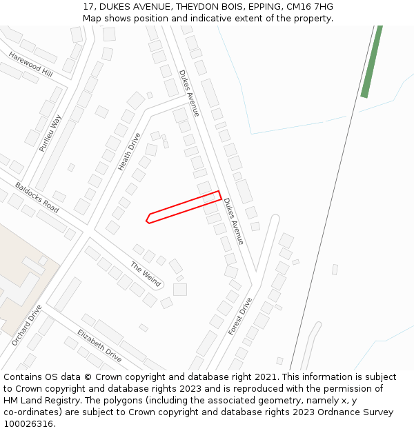 17, DUKES AVENUE, THEYDON BOIS, EPPING, CM16 7HG: Location map and indicative extent of plot