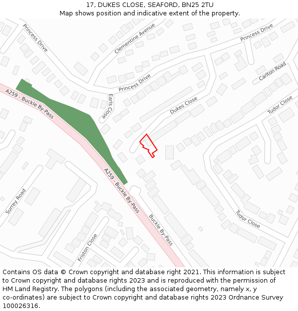 17, DUKES CLOSE, SEAFORD, BN25 2TU: Location map and indicative extent of plot